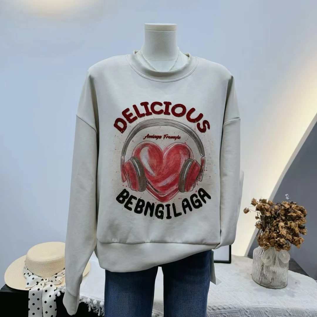 [易小慧]时尚耳机爱心卫衣休闲百搭时尚长袖上衣