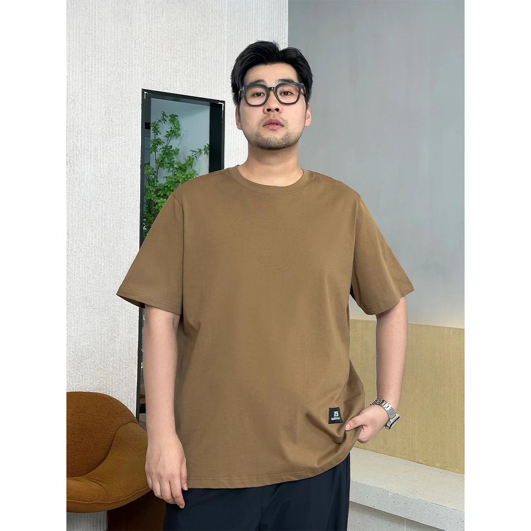 【100棉】森老板高级感大码男装夏季宽松短袖男士透气纯棉纯色T恤