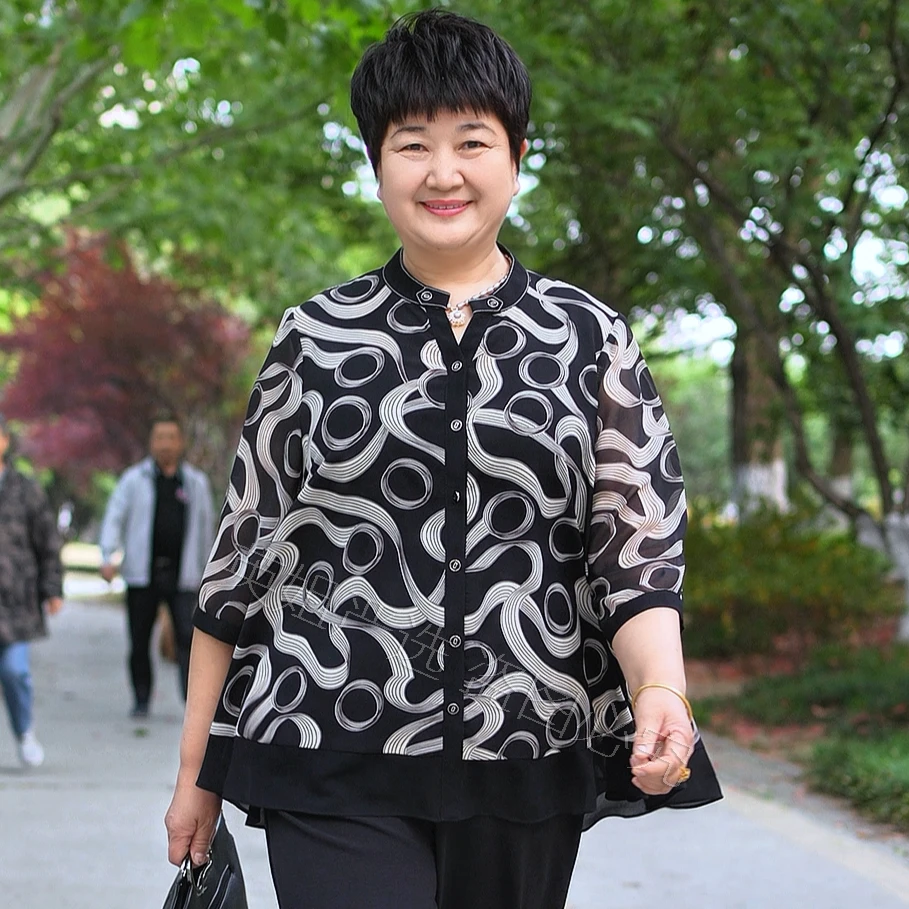 英姐大码妈妈装新款衬衫2025中老年洋气女装加肥加大宽松开衫2118