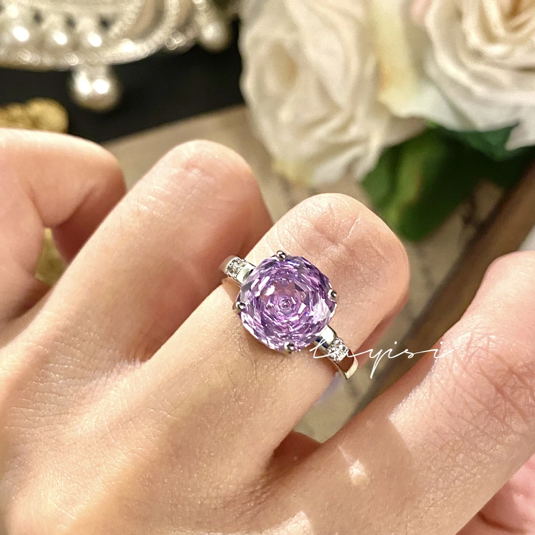 J609紫色方糖玫瑰切戒指