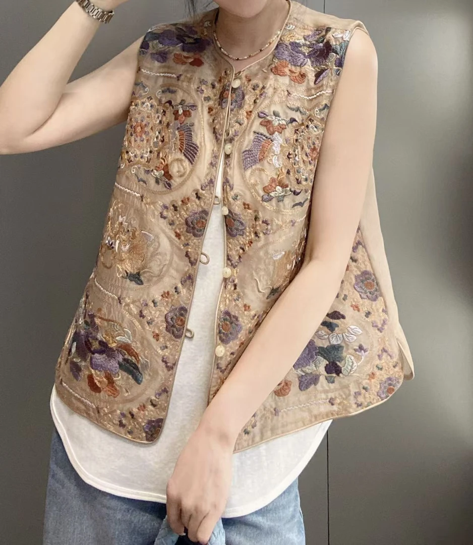 Danjun“新款精致刺绣欧根纱中式”马甲