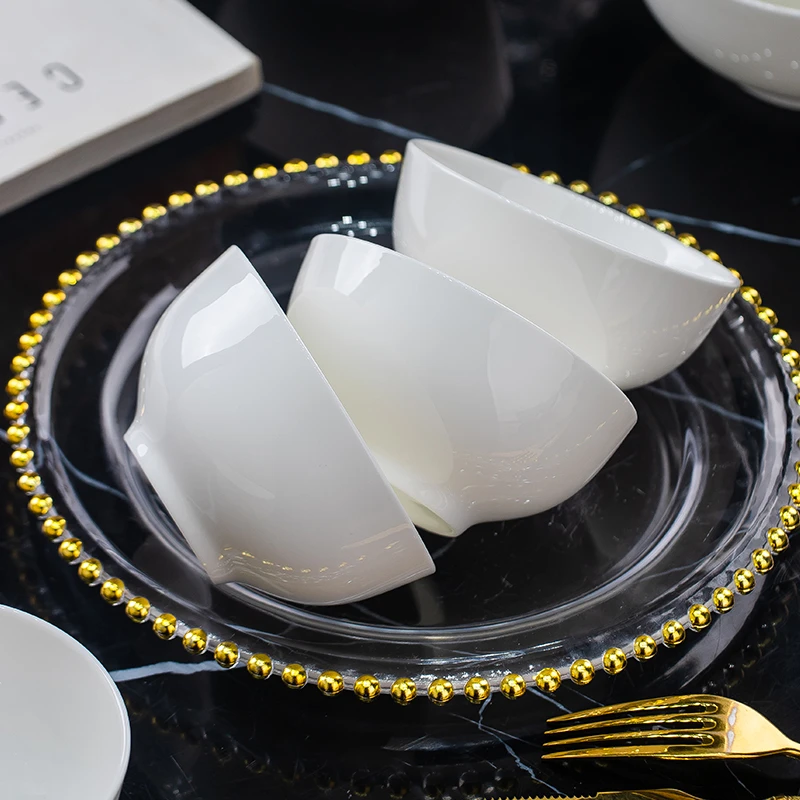 景德镇高温纯白骨瓷家用米饭碗网红简约纯白釉下彩陶瓷吃饭碗餐具