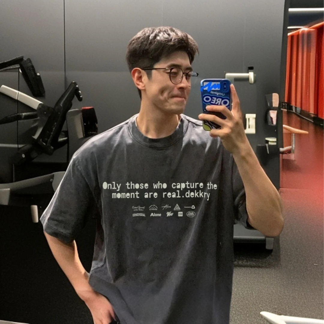 100%纯棉美式简约ins字母印花短袖男女t恤夏季水洗灰休闲宽松上衣