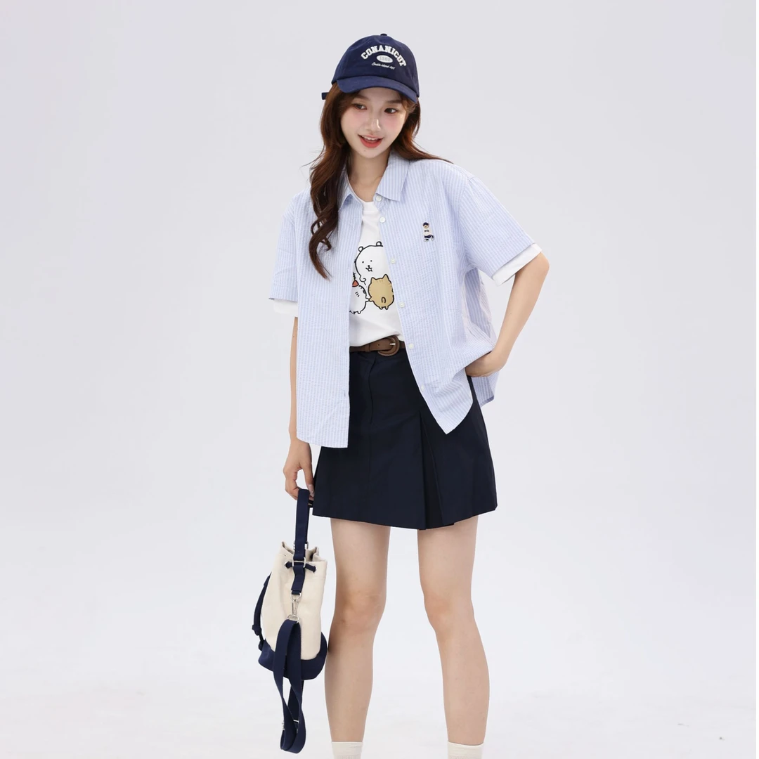 SPAO韩国同款2025夏季新品简约休闲通勤泡泡纱短袖衬衫SPYWF37G50