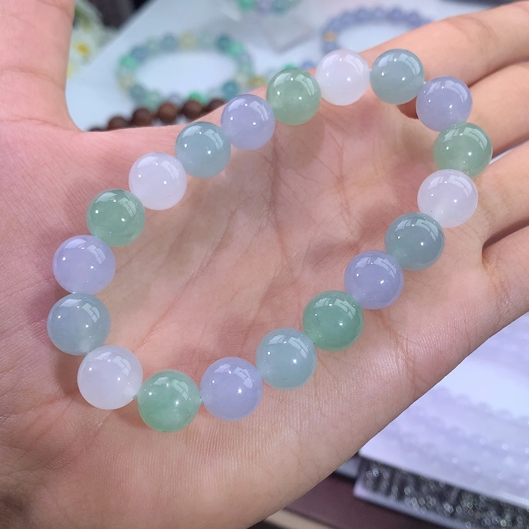 翡翠未镶嵌手链翡翠清新马卡龙手串