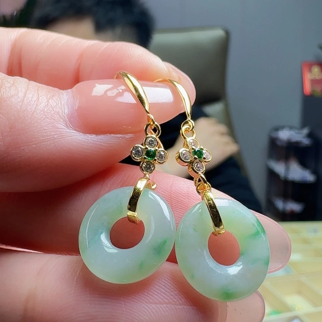 翡翠耳饰银S925镶嵌天然