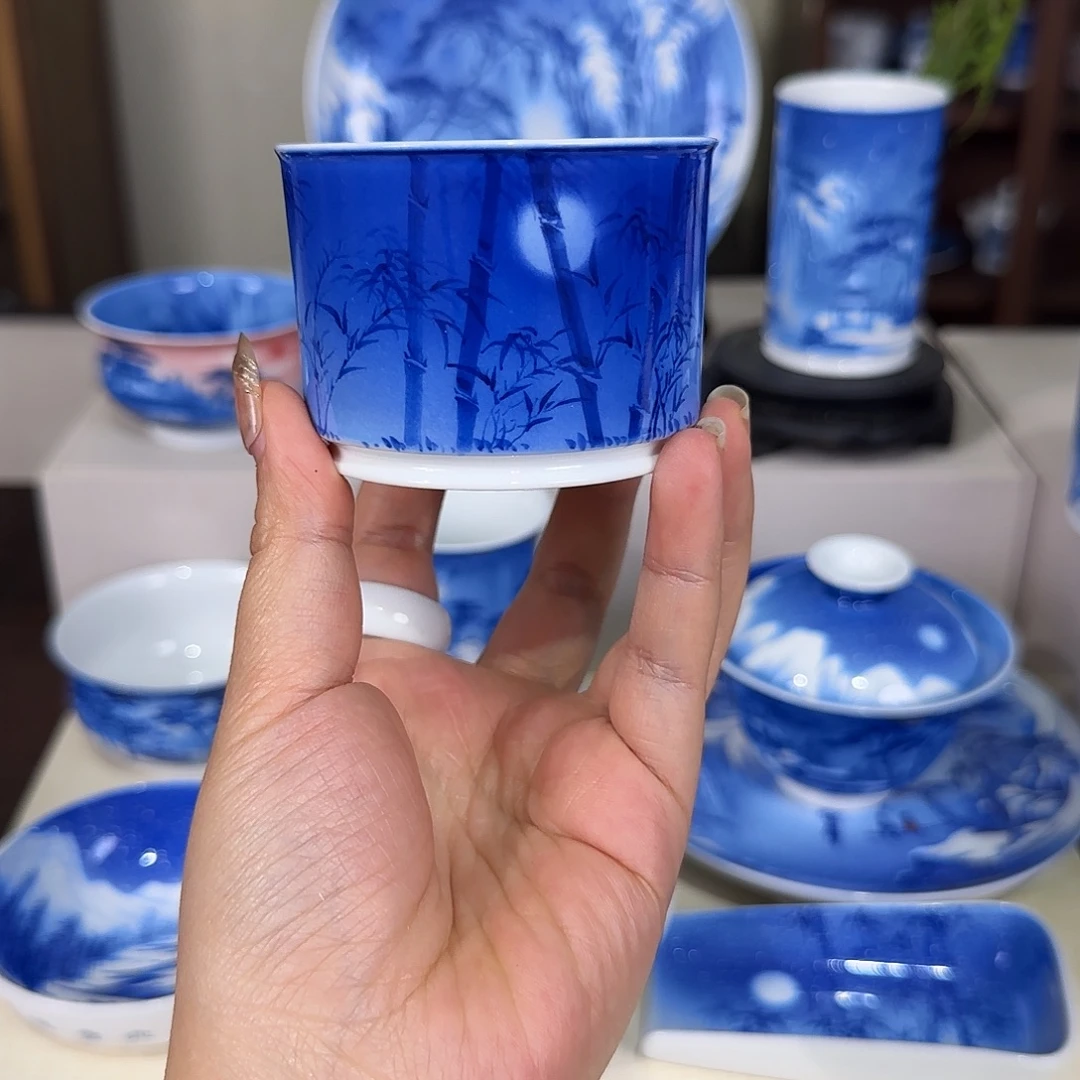 青花竹子夜景杯杯
