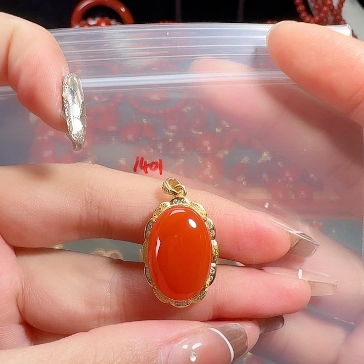 南红玛瑙银S925镶嵌吊坠