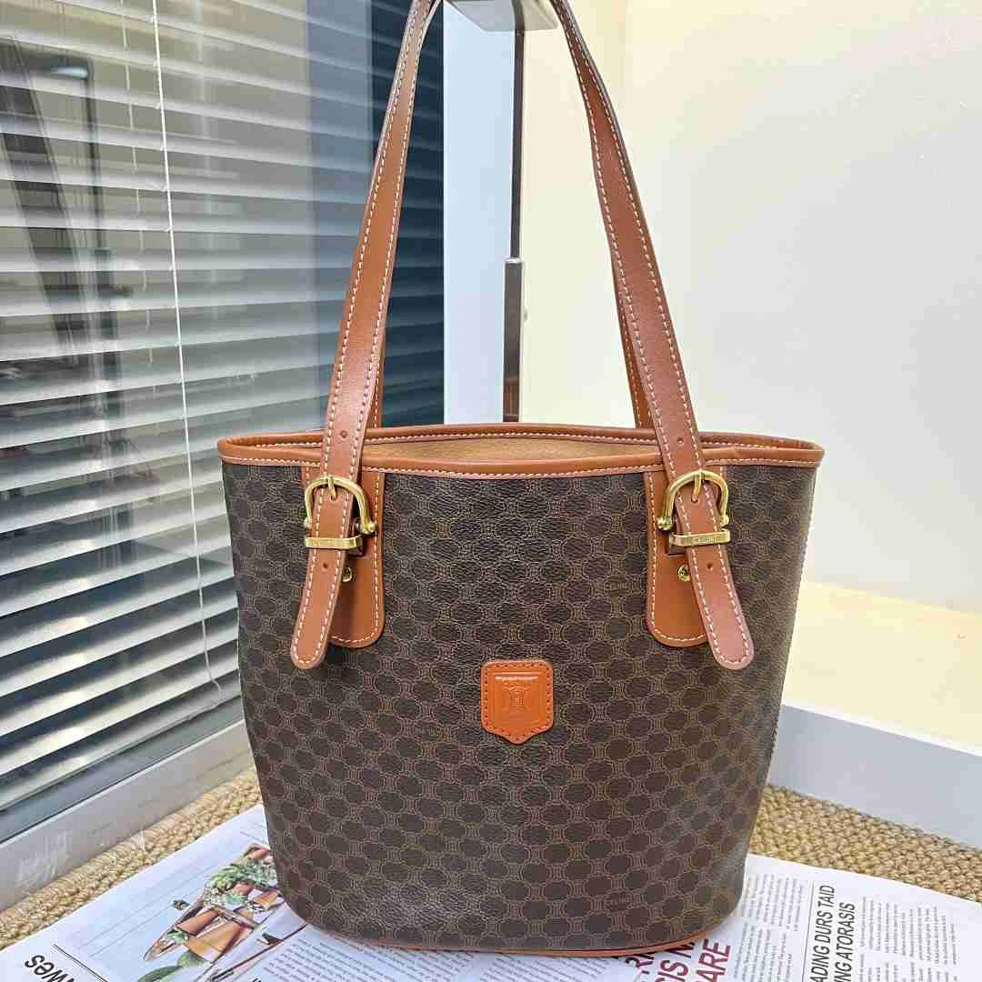 95新 Celine/思琳 XM/凯旋门老花单肩腋下水桶包/JJ02908648换