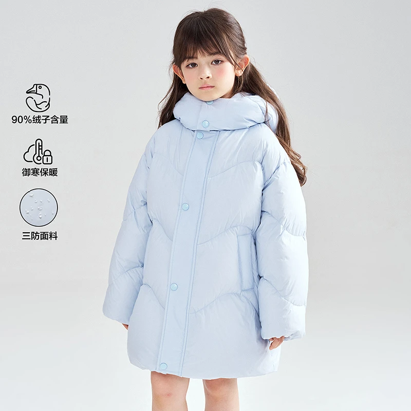 DEESHA/笛莎女童秋冬新款三防抗菌中长款连帽羽绒服-QM2556602