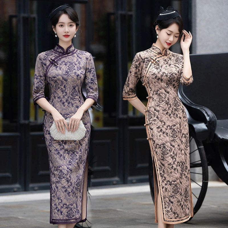 老上海国风中式长款改良2025新款年轻款女民国复古中长袖春秋