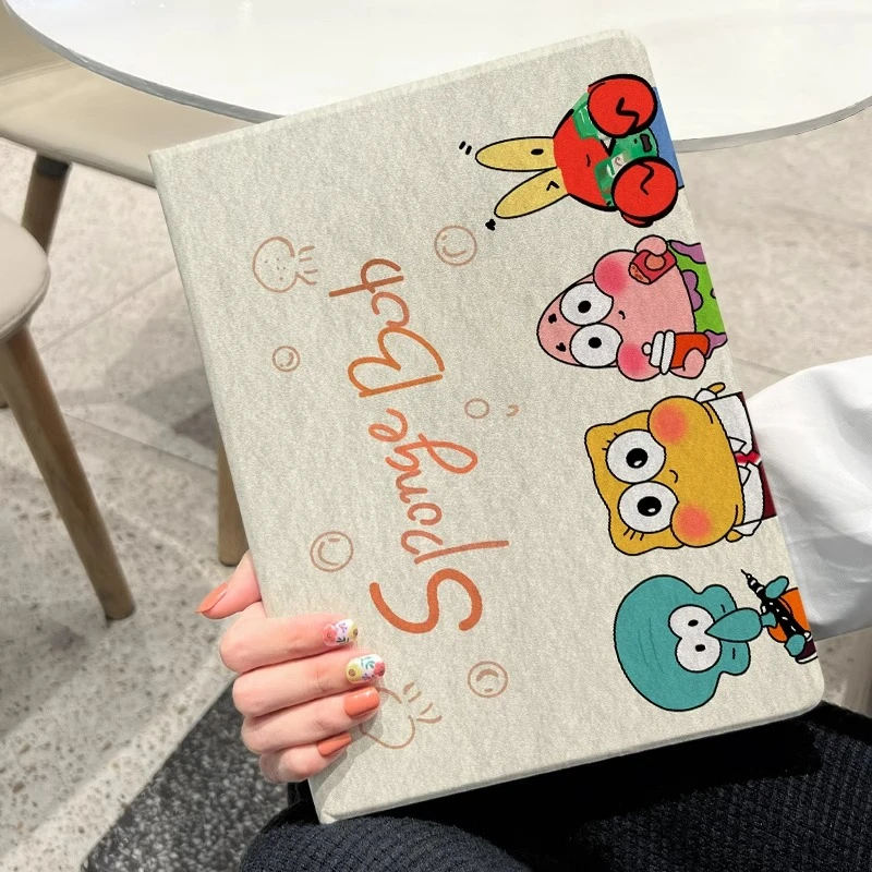 适用苹果ipadpro保护套2024款ipadair6海绵宝宝书本式硅胶平板壳