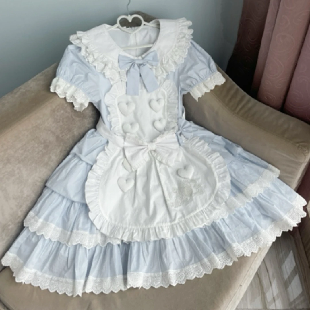 新色现货-coco喵-原版仿棉Lolita女仆风围裙套装