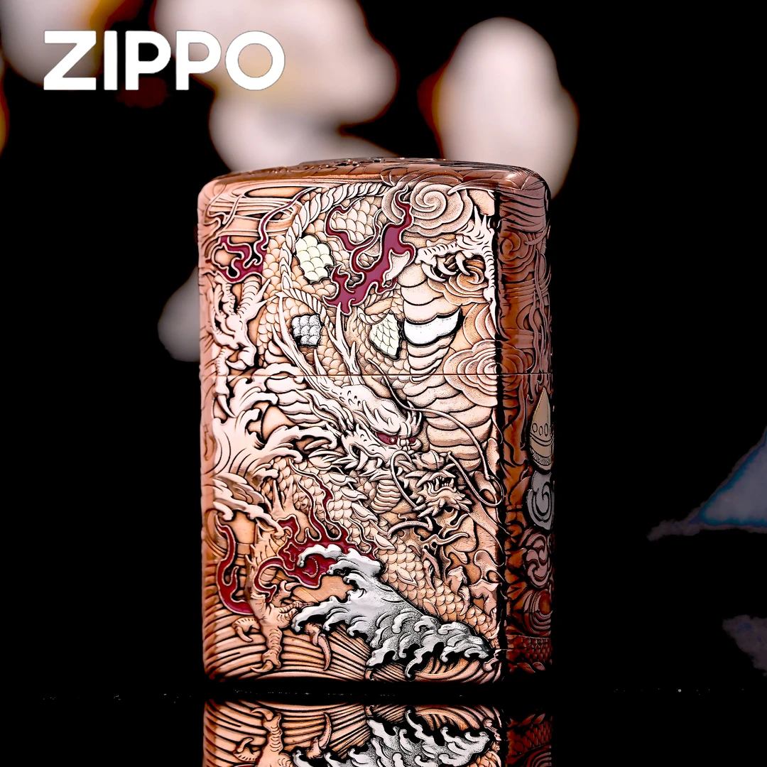 zippo打火机正品/鹰皇紫铜套壳龙凤呈祥重甲浮雕填漆【达人专属】