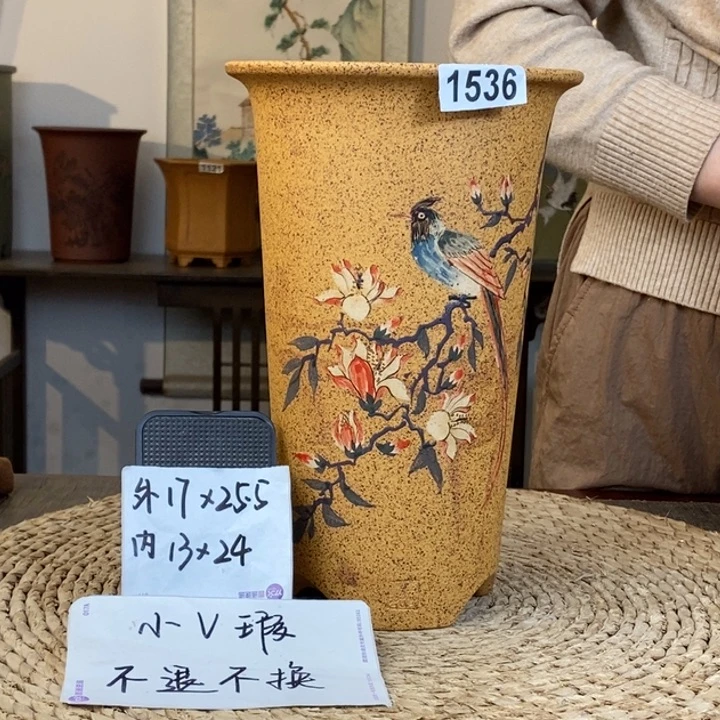 花盆紫砂   微瑕柴烧彩绘圆签筒1536