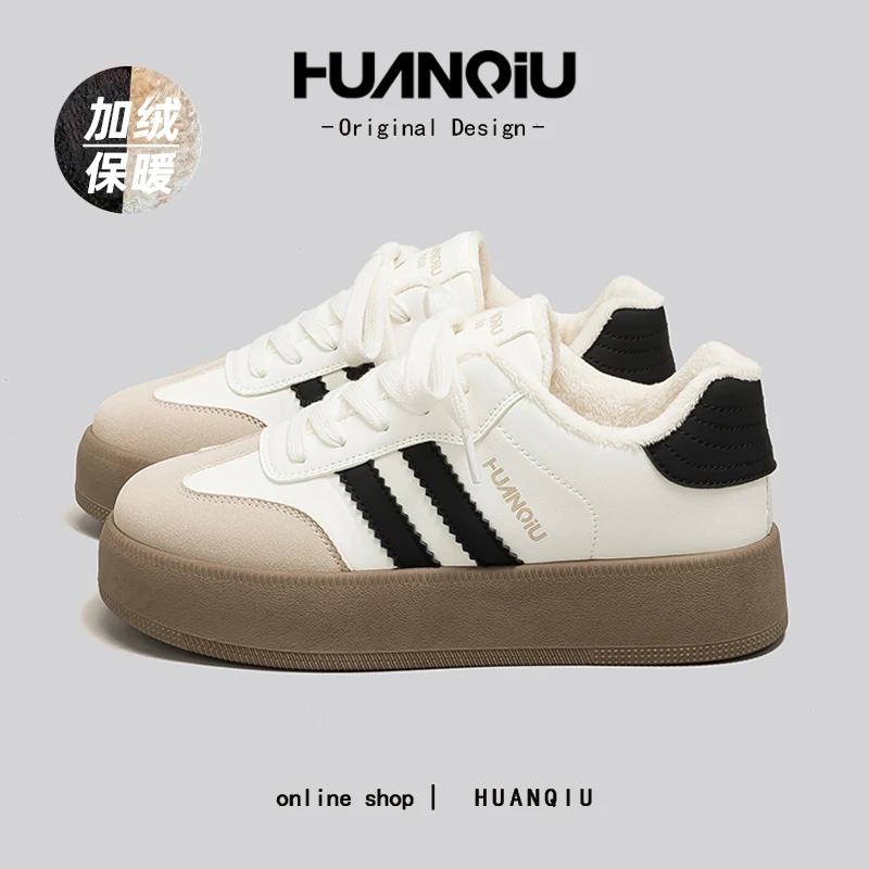 环球秋冬加绒德训鞋女百搭2025新款爆款学生保暖小白棉鞋M-HC6956