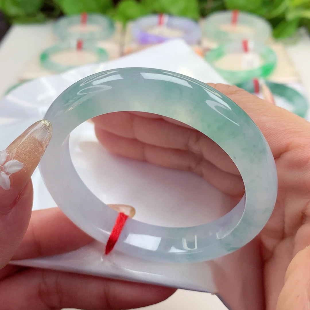 未镶嵌手镯翡翠54.6半山水 起光 小万战斗机 小柒