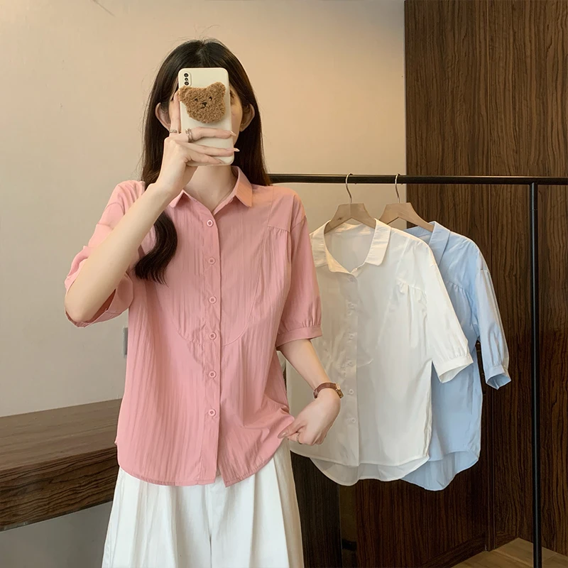X韩系减龄薄款衬衫女夏季大码胖MM洋气百搭宽松显瘦长袖外穿衬衣