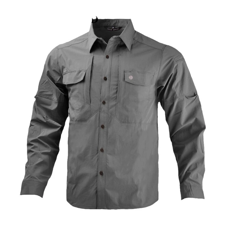 带口袋城市登山通勤衬衣衬衫商务长袖风衣速干涵野户外休闲男士