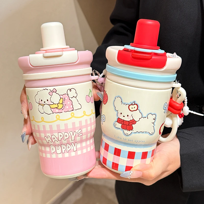 水杯女生高颜值保温杯学生便携吸管杯2025新款办公室双饮咖啡杯子