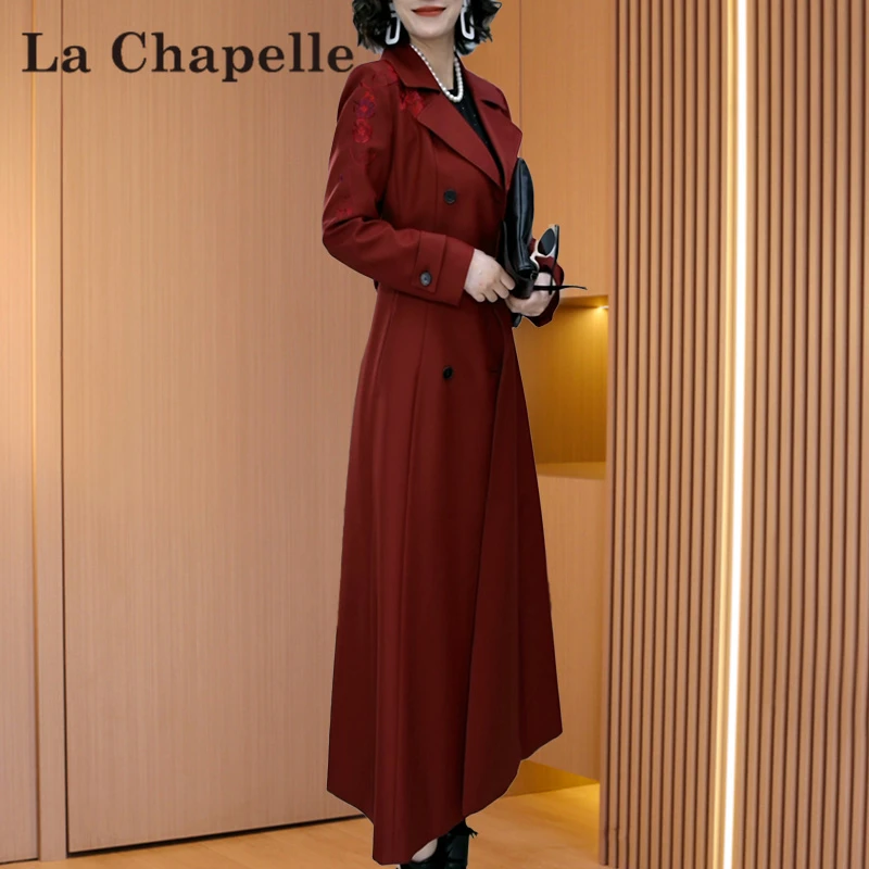 【拉夏】红色杭州意法中长款风衣外套2025新款秋季爆款收腰显瘦大衣