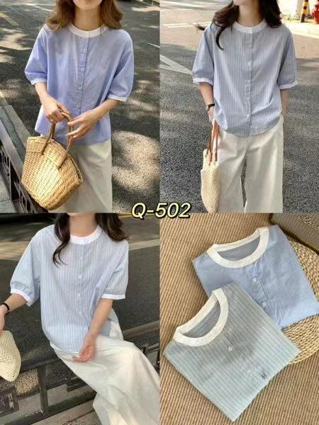 502 （炸款）条纹棉质小立领衬衫