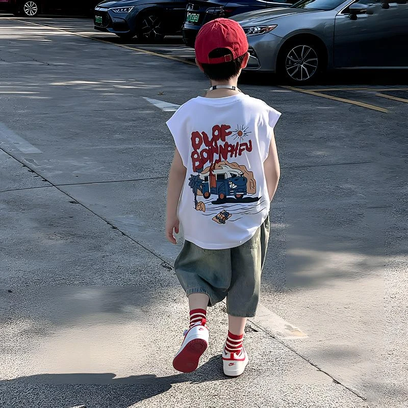 男童无袖套装夏季2025新款中大童运动休闲T恤儿童韩版夏装TZW934