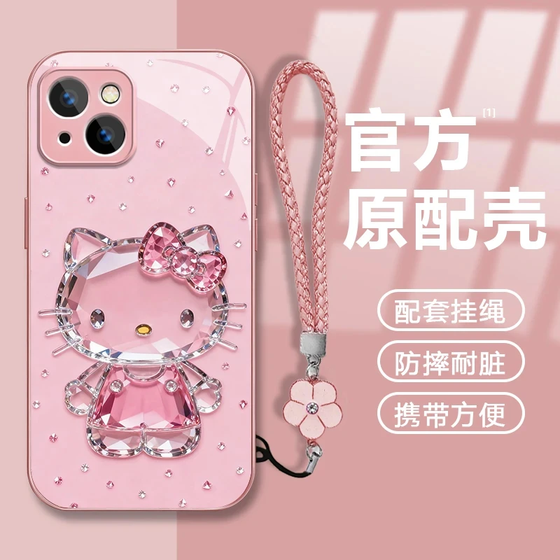 欧克里里钻石kitty挂绳适用苹果16/17金属漆手机壳华为oppo小米15