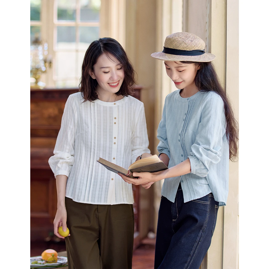 红念纯棉衬衫女长袖宽松休闲设计感秋季2025新款女装气质春秋上衣