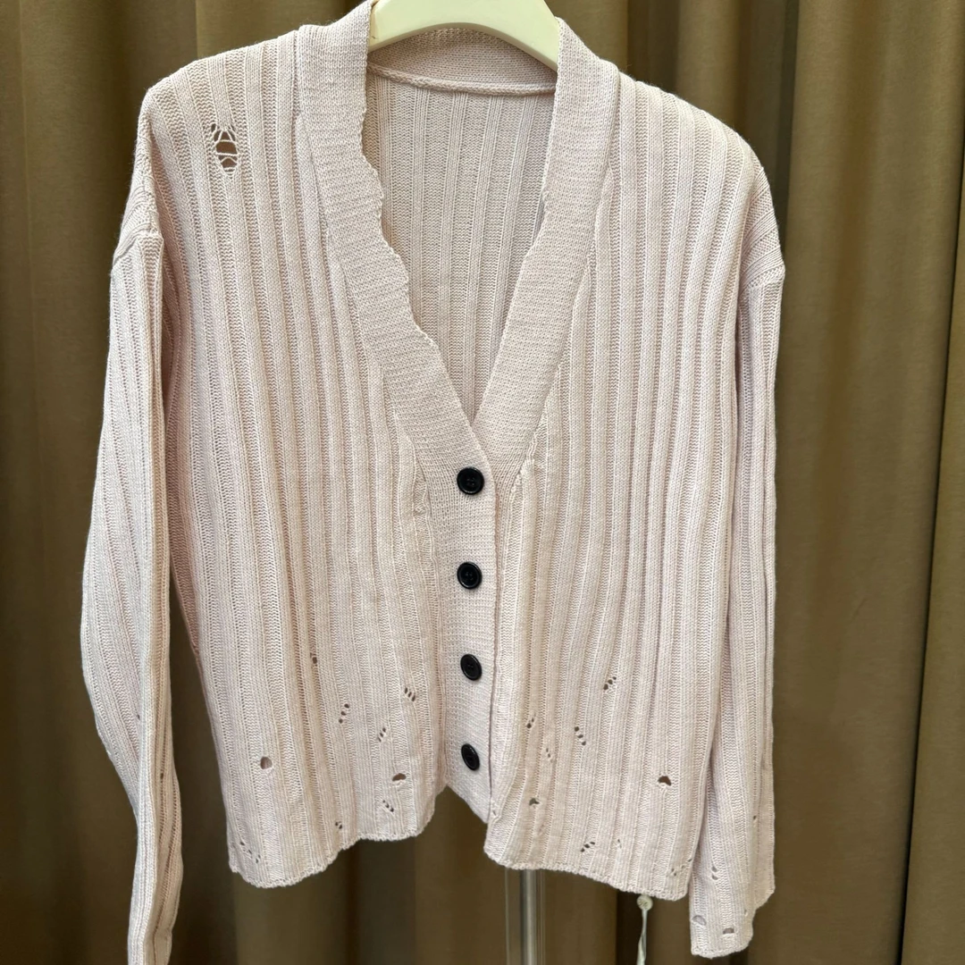 【简一一专属】针织慵懒风镂空毛针织衫宽松显瘦开衫纯色J294