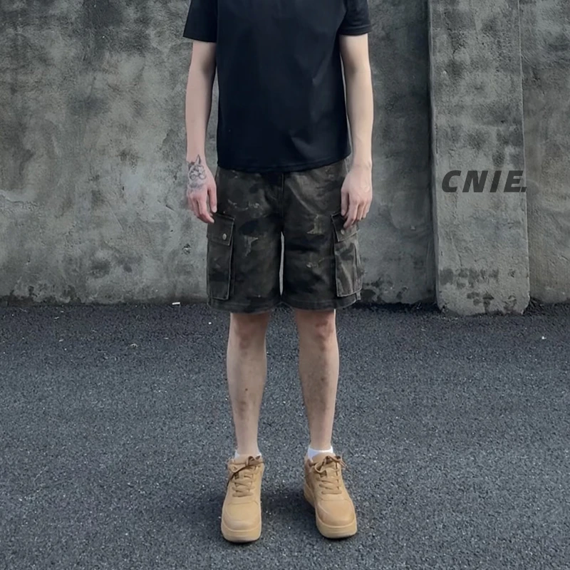CNIE凡越【新品首发】原创小个子显高迷彩短裤直筒工装裤男