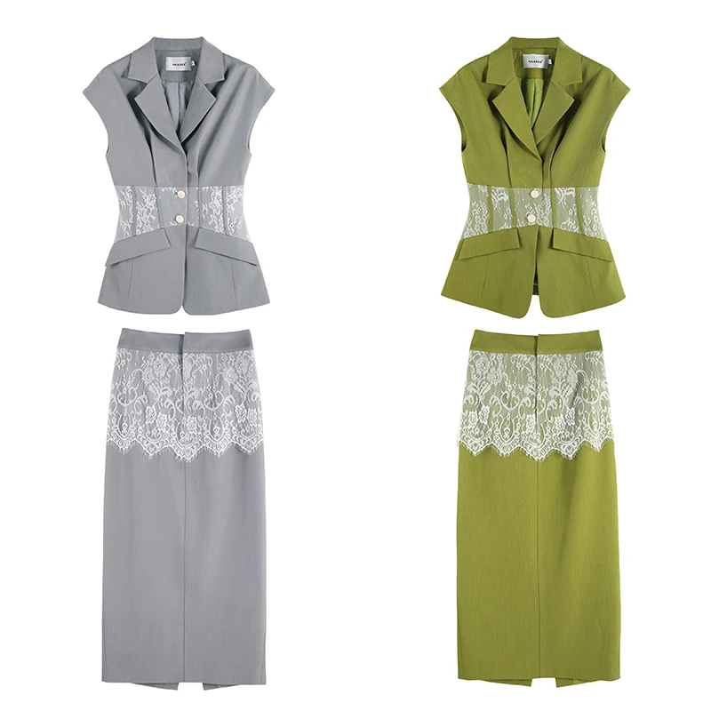 【丝语青夏】2025年夏季设计感蕾丝收腰上衣半裙套装SHBZX641360