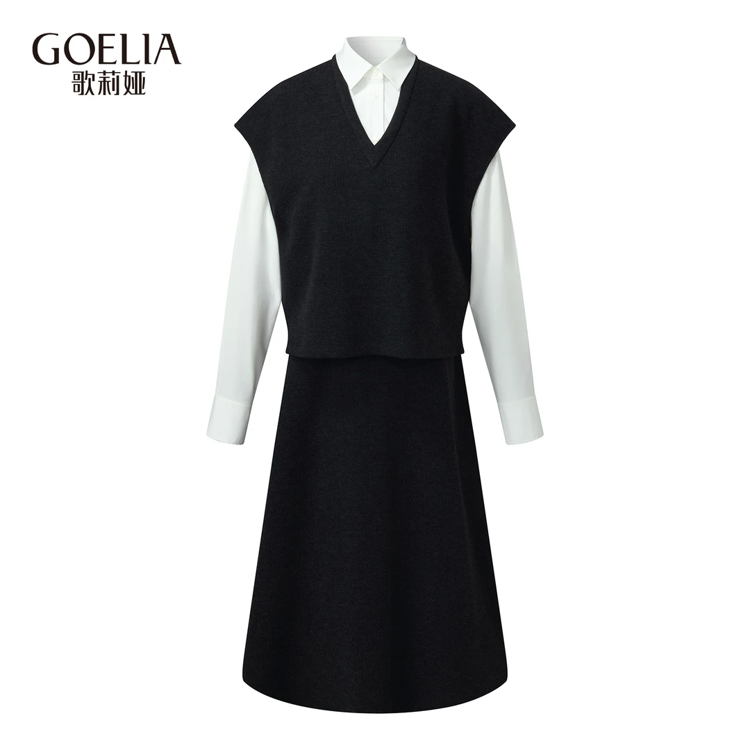 歌莉娅冬季新品 磨毛针织背心+衬衫+半裙1ENRAC050
