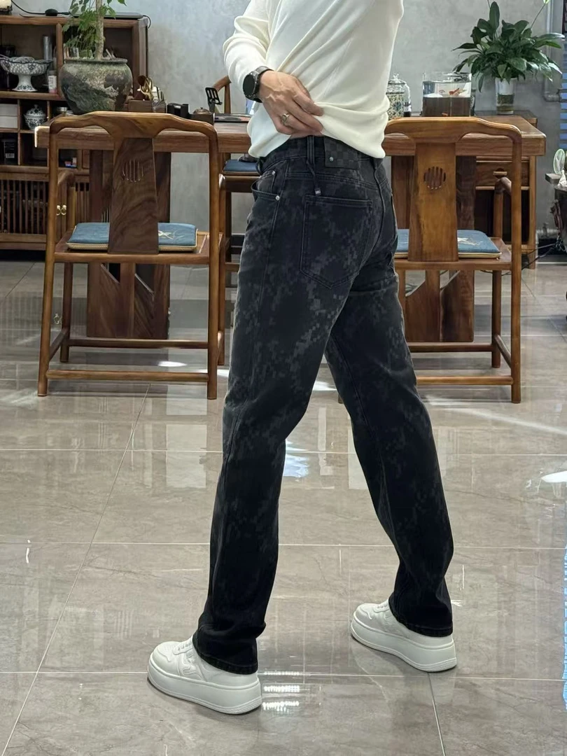 89103欧货秋季时尚百搭马赛克印花弹力男士直筒牛仔裤