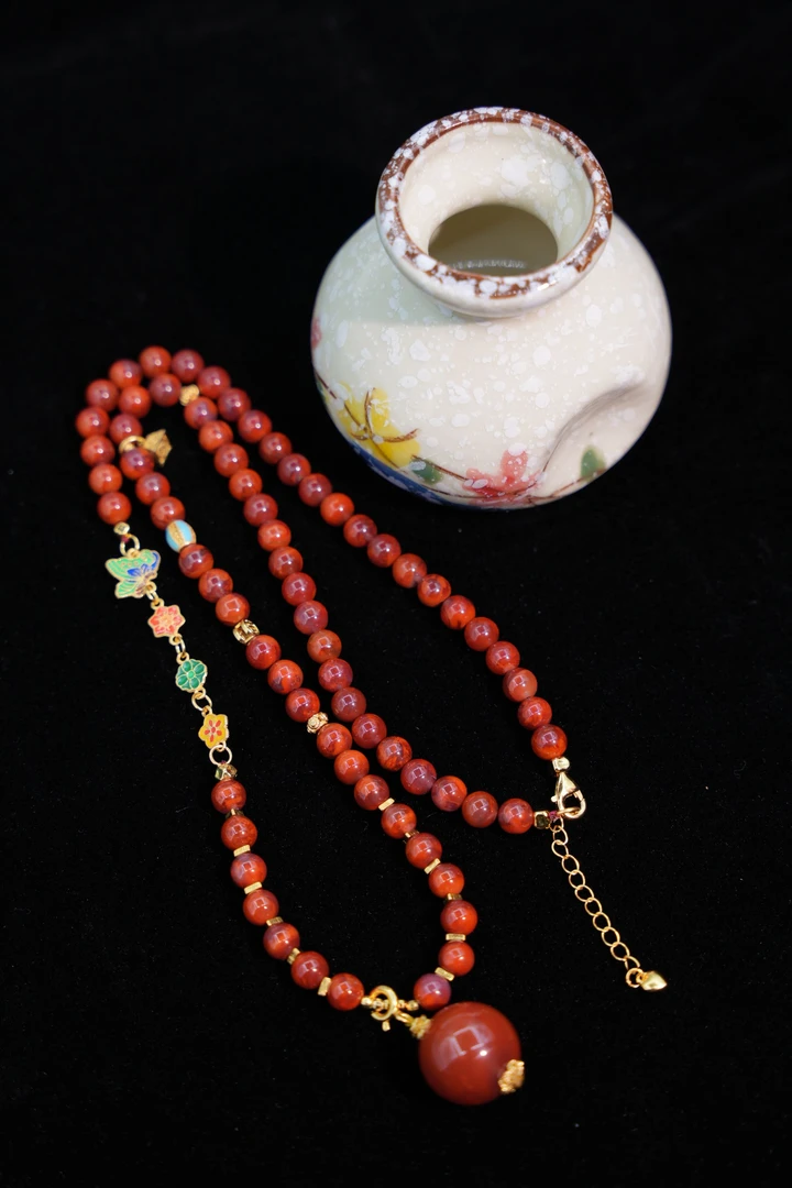 【元宝珠宝】5+南红珐琅彩牛血红项链多样性发一件YB6907909