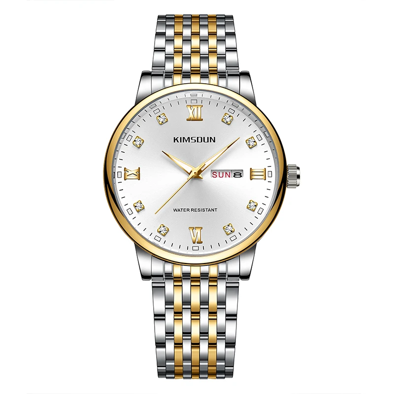 【FH专属】经典间金钢带轻奢气质防水夜光腕表百搭潮手表K-1819B