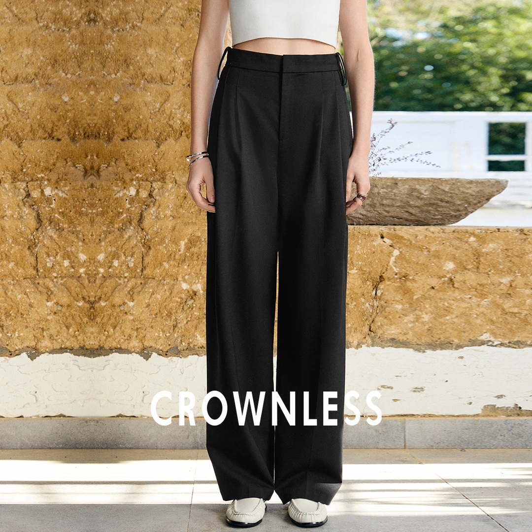 CROWNLESS未冕垂挺不易皱精纺羊毛25春夏随性松弛扭缝微弧阔腿裤