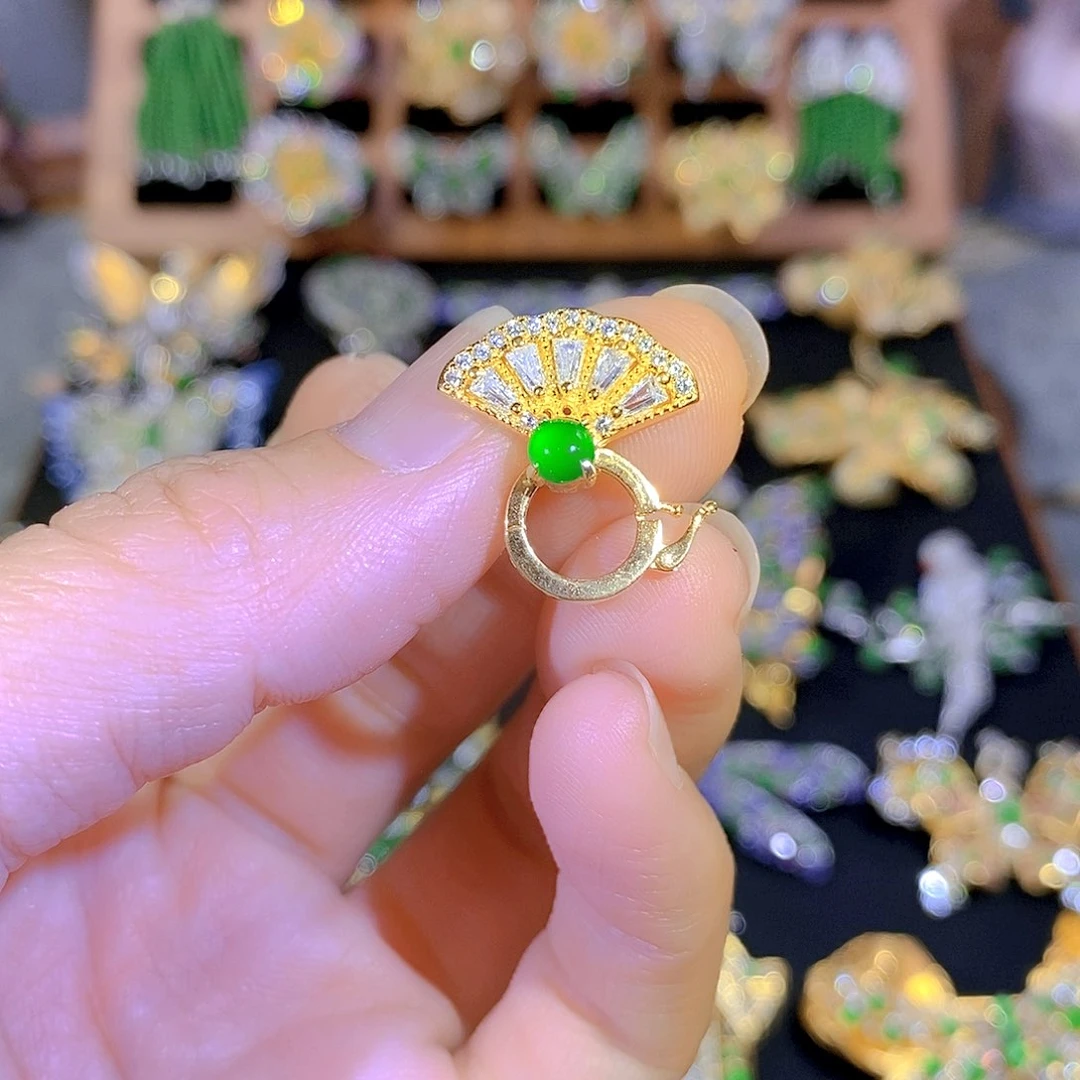 吊坠(不含链)银S925镶嵌翡翠