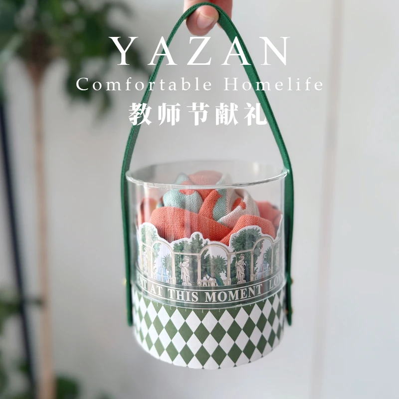 雅赞专卖店【教师节礼物】纯棉纱布毛巾花束实用高档手提礼盒套装