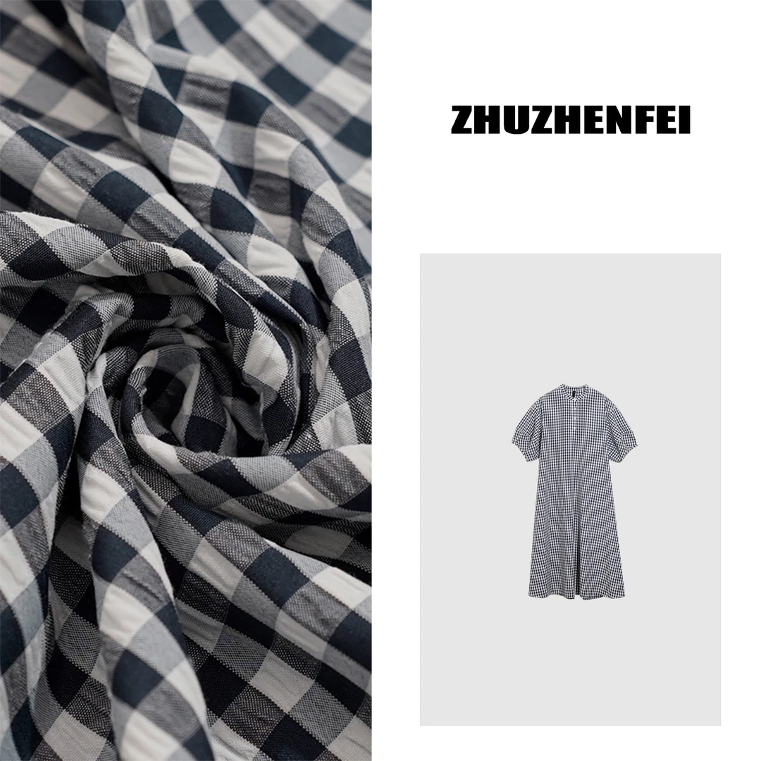 ZHUZHENFEI 田园乡村风格子复古年代感气质日常短袖连衣裙Z352356