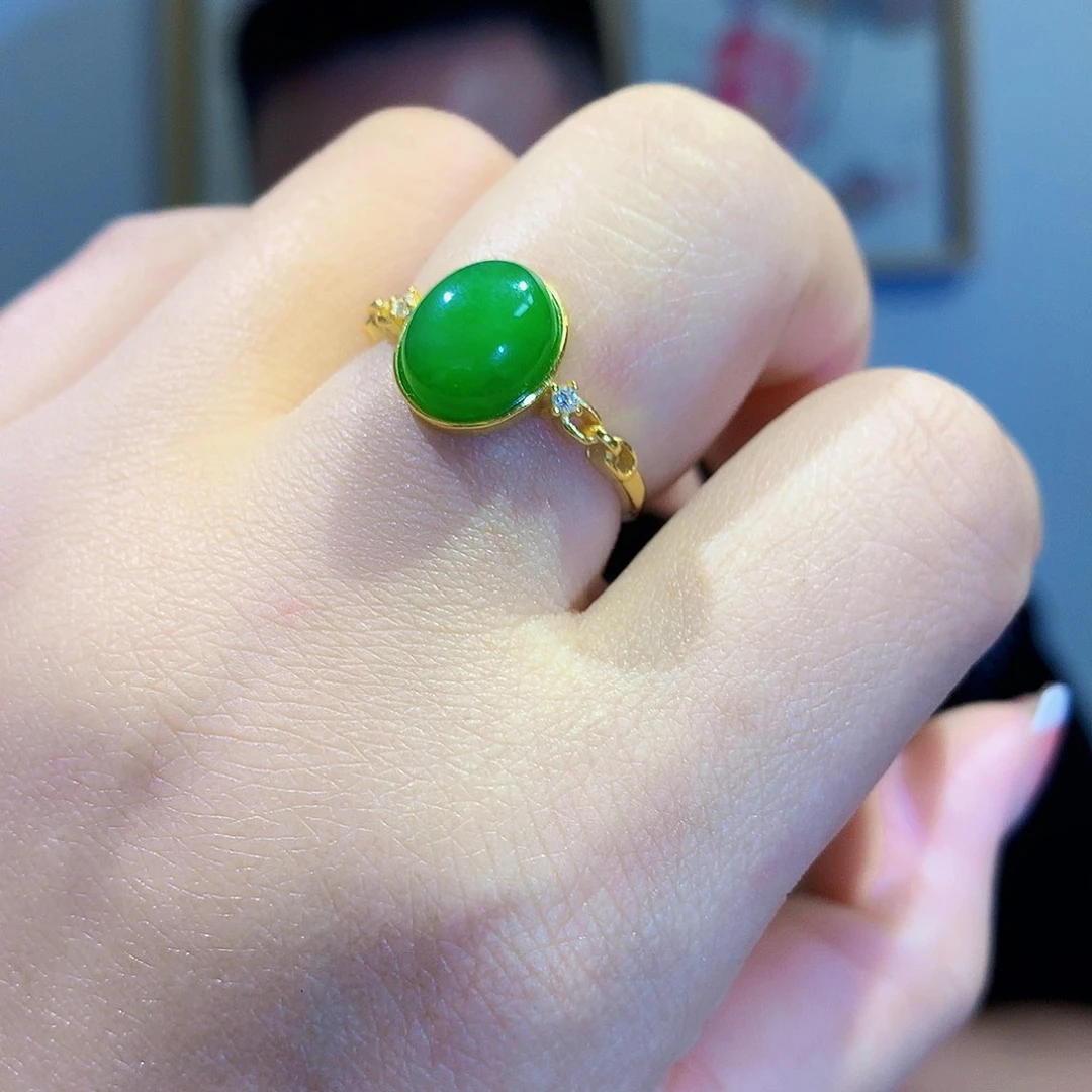 和田玉（碧玉）戒指银S925镀金镶嵌