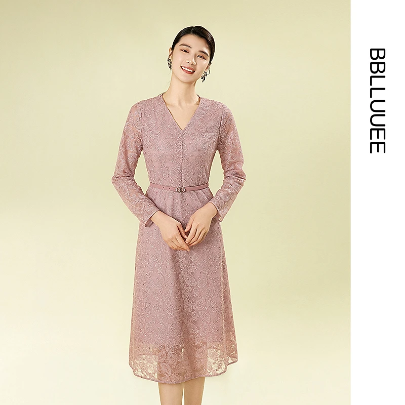 【晨晨精选】【浪漫腰果花】BBLLUUEE/粉蓝衣橱2025春新款优雅V领蕾丝