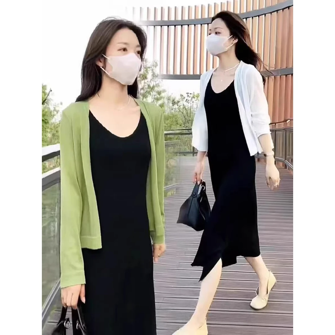 春夏季冰丝针织空调衫防晒开衫薄款新款莱赛尔天丝外搭披肩上衣女