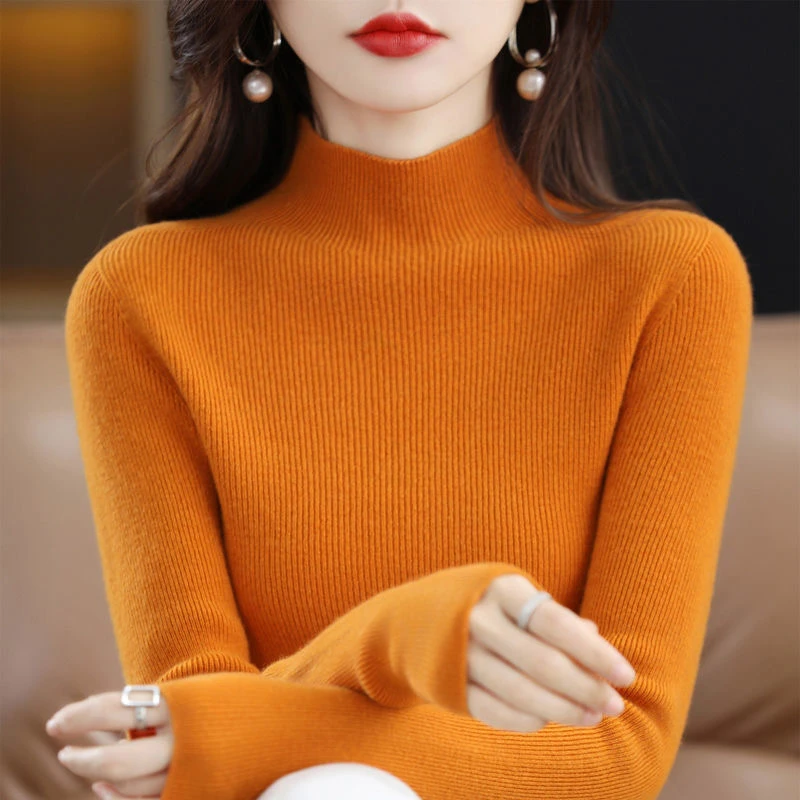针织衫女毛衫半高领打底衫内搭秋冬短款修身显瘦百搭毛衣女