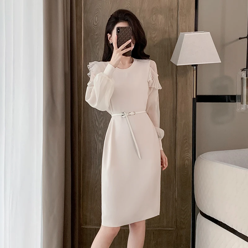 春装女装连衣裙2025新款杏色小众不撞款高级感名媛绝美小裙子春秋