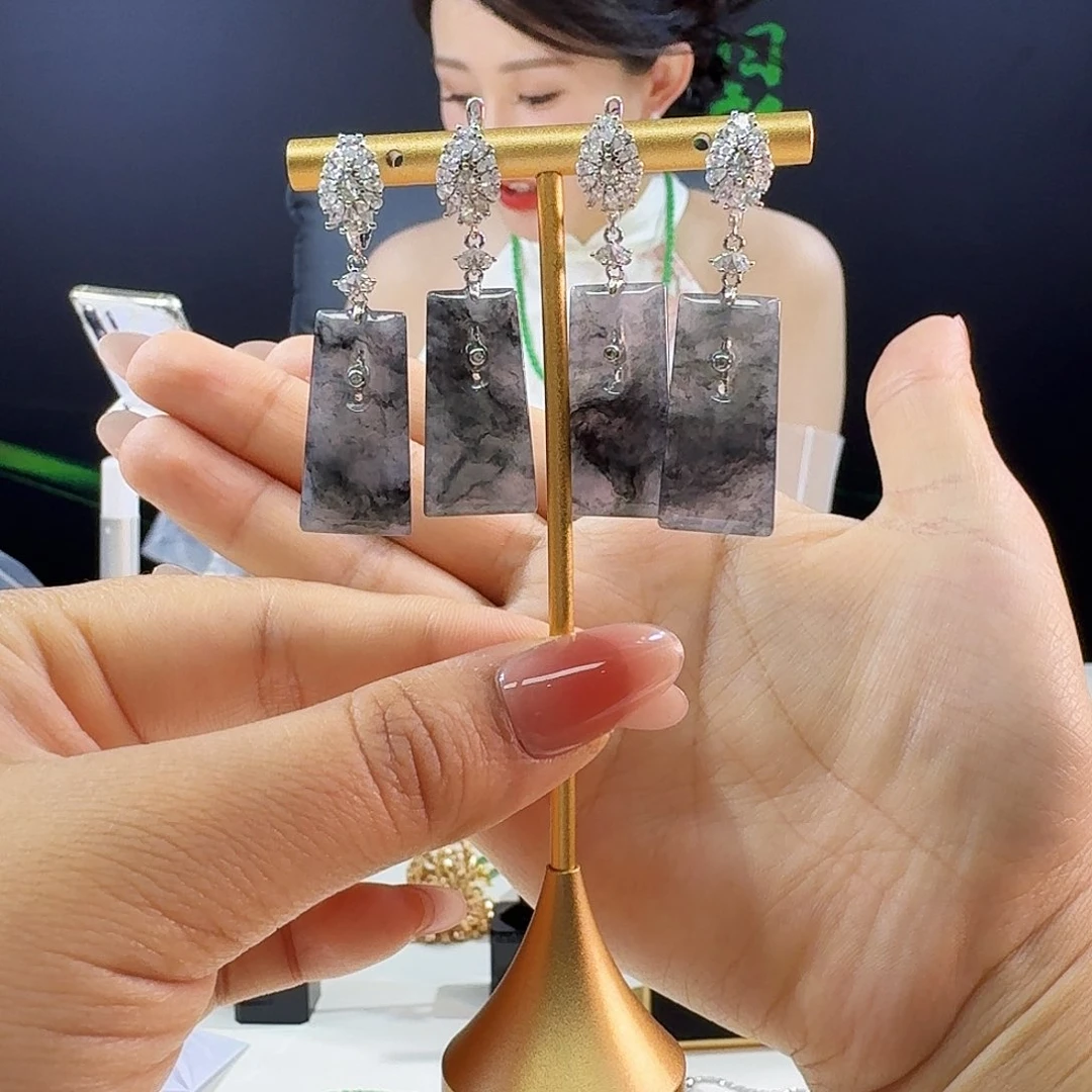 翡翠银S925镶嵌耳饰多样性发货发其一发一对925镶嵌