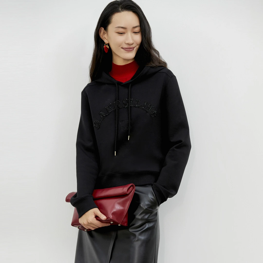 【婷婷专属】春秋款明艳高级感气质通勤印花长袖连帽卫衣女