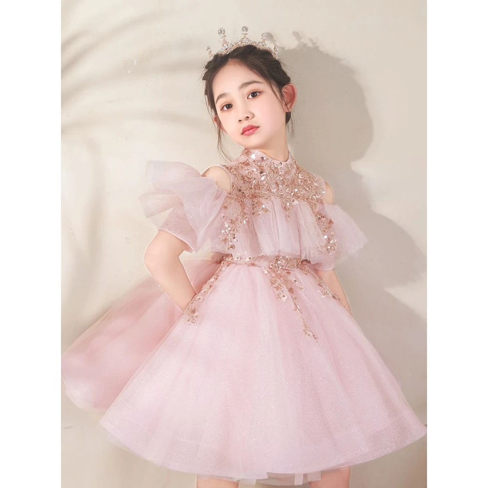 女童高端晚礼服主持人小女孩生日公主裙婚纱钢琴演奏儿童演出服夏