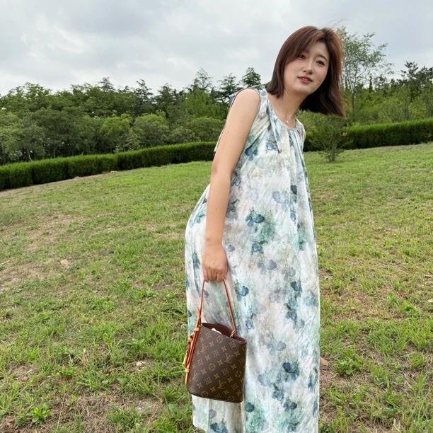 【人造棉】夏季新款显瘦无袖棉绸连衣裙裙子中长款碎花收腰宽松气质