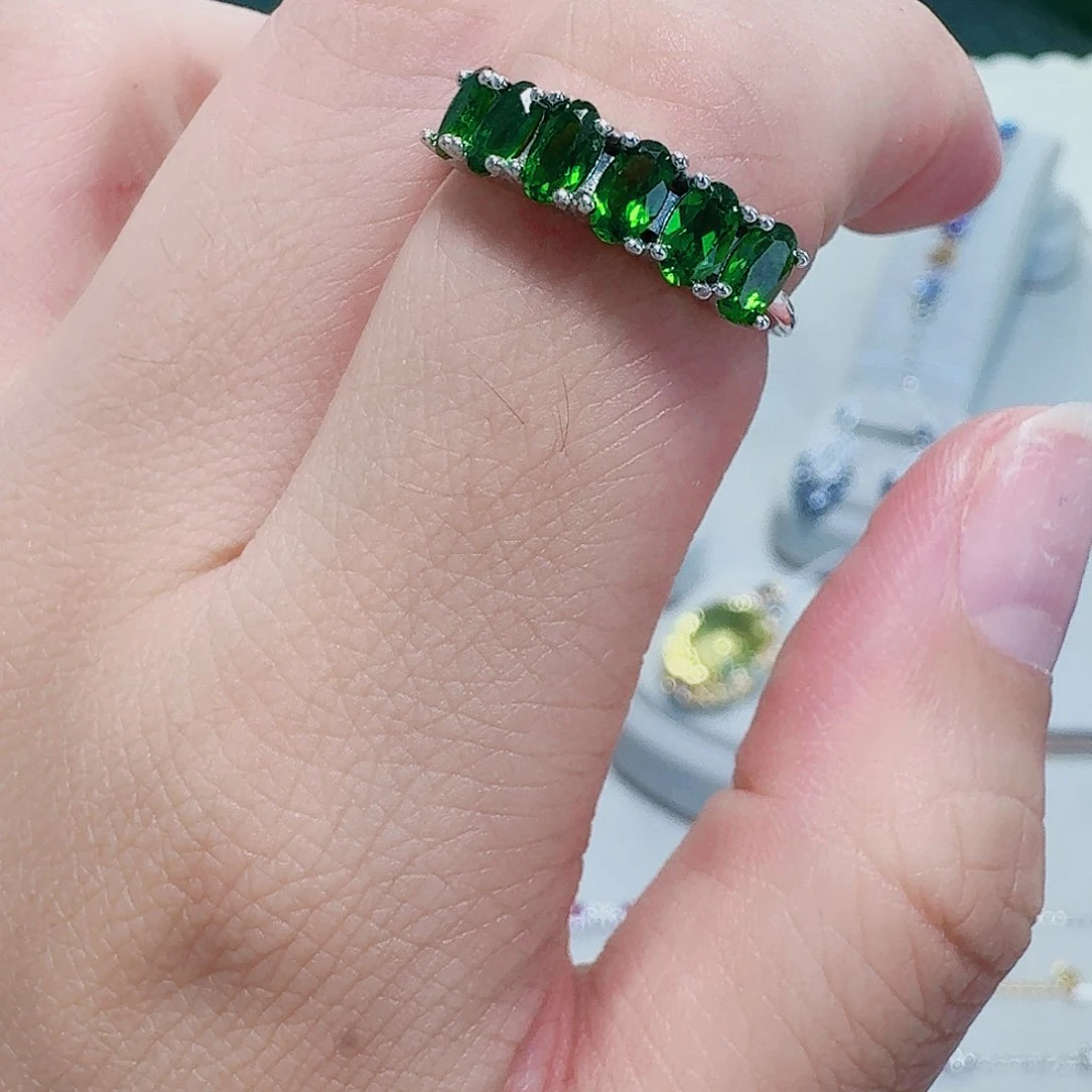 戒指透辉石银S925镶嵌